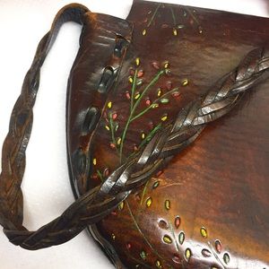 Vintage Tooled Leather Saddle Bag Style Purse